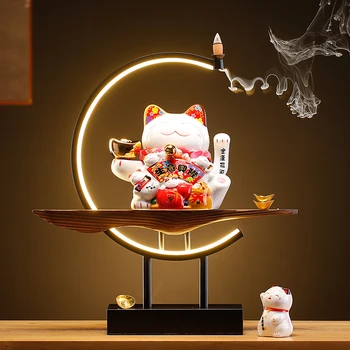 Счастливый кот в китайском стиле, креативные светоизлучающие украшения, керамическое автоматическое рукопожатие, чтобы заработать деньги, подарок для офиса, гостиной
