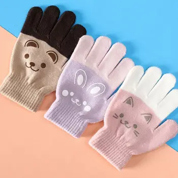Толстые детские перчатки без пальцев из мультфильма, вязаные перчатки без пальцев, зима Теплая Зима