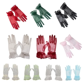 Тонкие перчатки с полными пальцами, Эластичные перчатки в виде листьев лотоса, тюлевые перчатки длиной до запястья T8NB