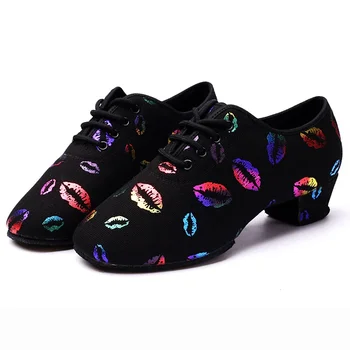 Туфли для латиноамериканских танцев USHINE на шнуровке, для занятий бальными танцами с закрытым носком, для обучения современным танцам сальса, для выступлений, балетки для девочек и детей