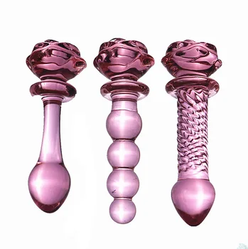 Фаллоимитатор из хрустального розового стекла с анальной пробкой для женщин и мужчин, секс-инструменты для взрослых, забавная анальная пробка, легко моющаяся