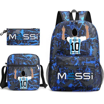 Футбольный рюкзак Messi, 3 шт. /компл., школьные сумки для девочек, дорожный рюкзак для ноутбука для мальчиков, женский рюкзак для мужчин, сумки через плечо