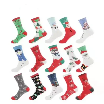 Хлопчатобумажные женские рождественские носки Old Man Elk Snowman Midtube Женские носки Moon Warm Floor для рождественских носков