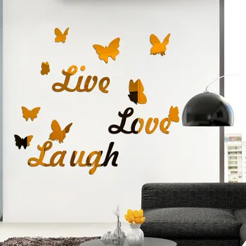 Цвет наклейки на стену Love Laugh Liive Английская бабочка Фон спальни гостиной Украшения дома Наклейки на обои