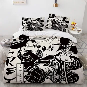 Черно-серый комплект постельного белья Disney с Микки и Минни Маус, детское пуховое одеяло, наволочка, Постельное белье Twin Queen King для спальни