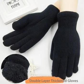 Черные утолщенные перчатки Модные Двухслойные зимние перчатки из бархата Ягненка, Мягкие Утолщенные теплые варежки для мальчиков и девочек
