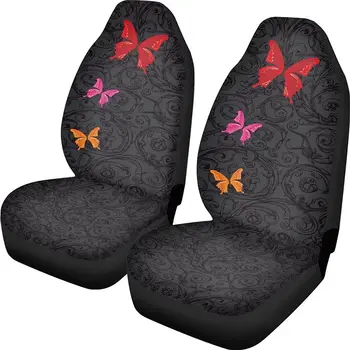 Чехлы для автомобильных сидений с бабочками, Черные Автомобильные Аксессуары, Чехлы для автомобильных сидений из 2 частей эластичного полиэстера, Защита передних ковшеобразных сидений