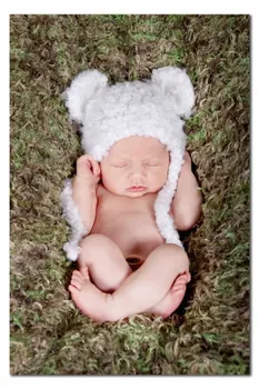 Шапочка с медвежонком Для новорожденных 0-3 месяцев, шапка для новорожденных ручной работы, вязаная крючком, мягкая голубая Пушистая Шапка С Ушанками, реквизит для фотосъемки новорожденных