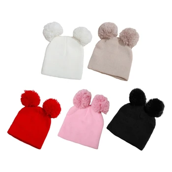 Шапочки-бини, шапка-комочек для волос, зимняя шапка для малышей, эластичная шапка с комочком для волос H37A